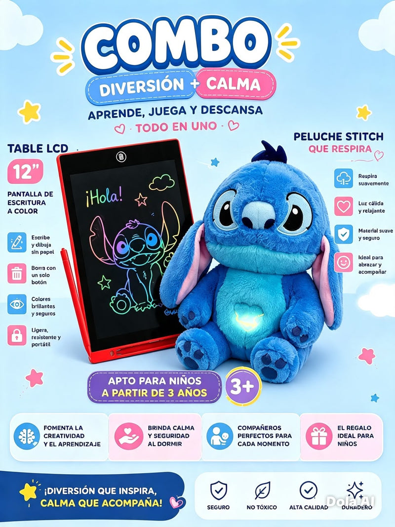 🎁 Combo Infantil Stitch + Tabla LCD 12" 🩵✨